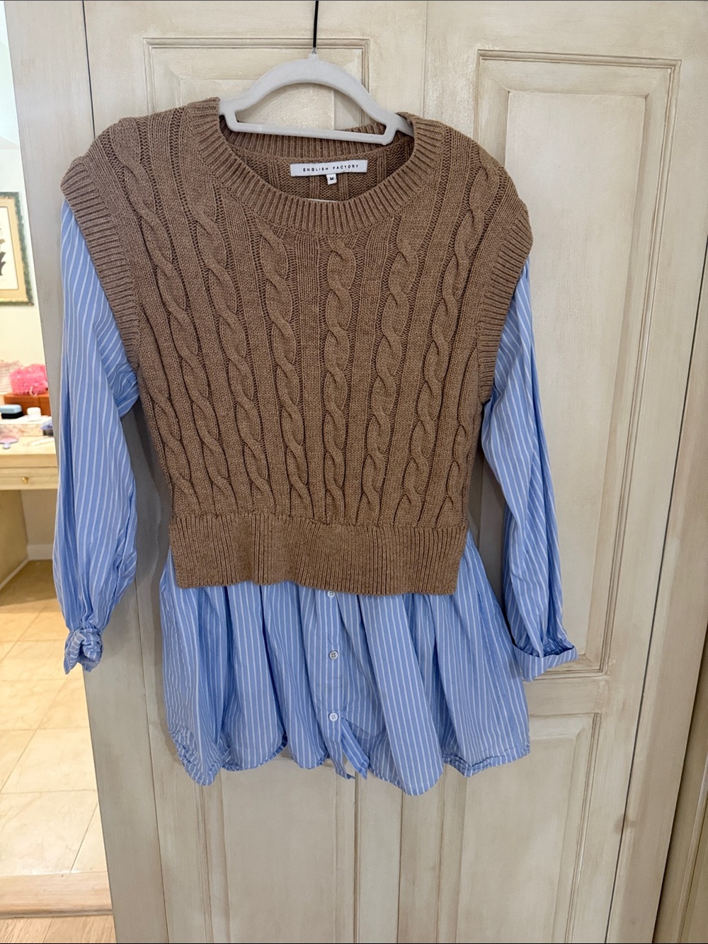 English Factory Tan Cable Knit Sweater